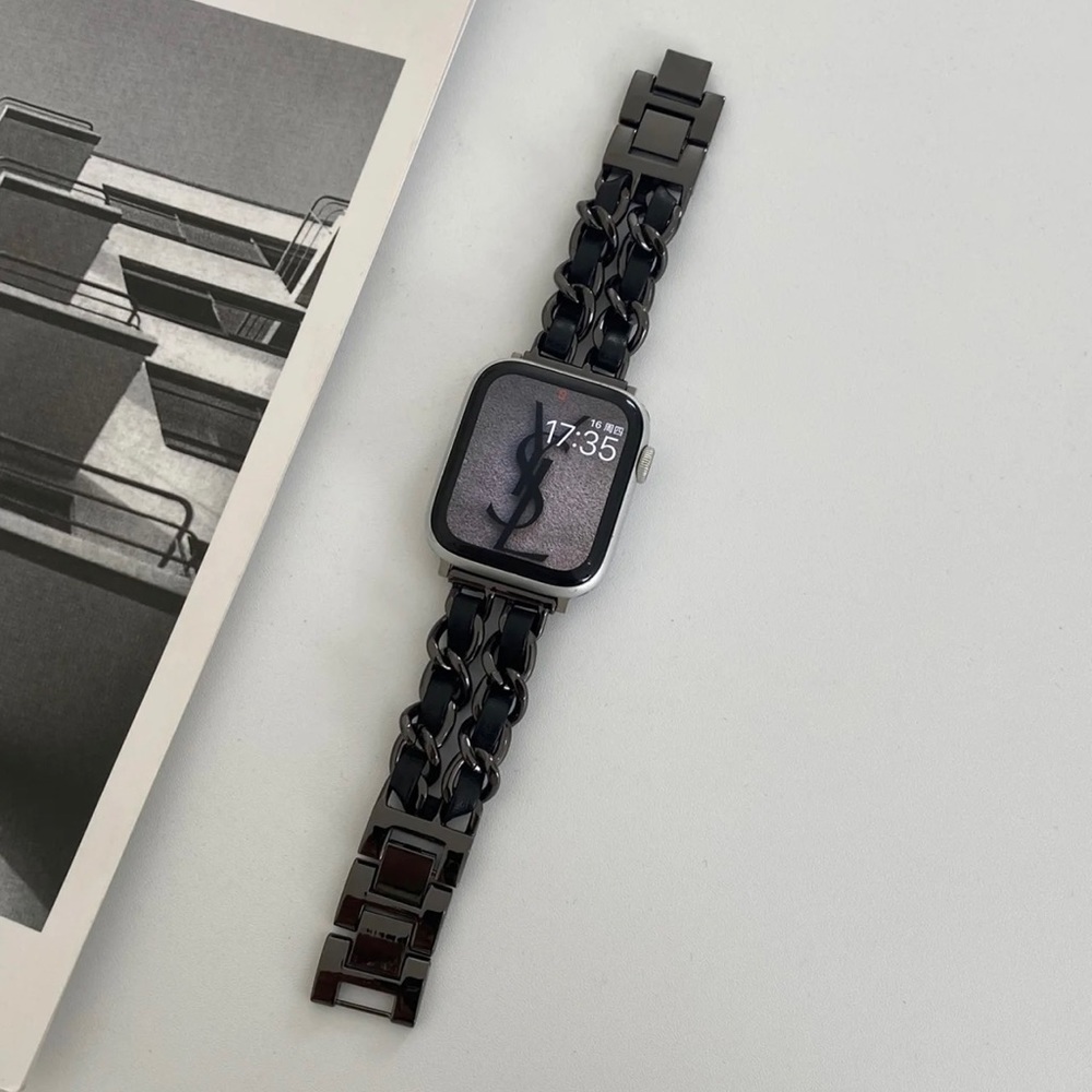 NEW Strap Chain Leather Stainless Band For Apple Watch - Picture 2 of 16